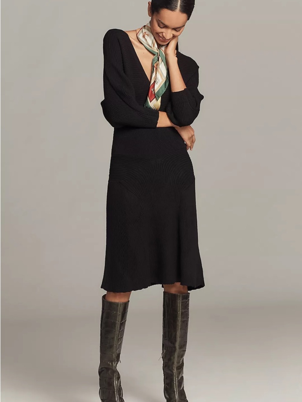 Anthropologie Black Smocked Waist Ribbed Sweater Dress Size M